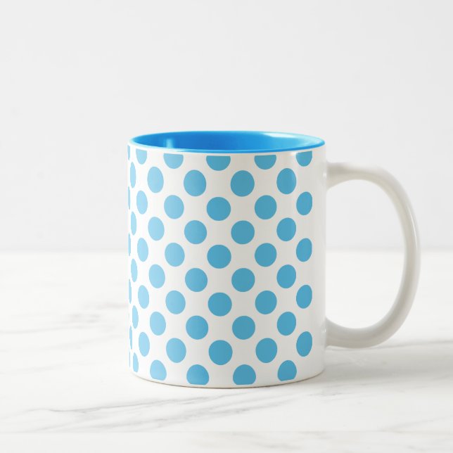 Big Aqua Dots auf Weiß Zweifarbige Tasse (Rechts)