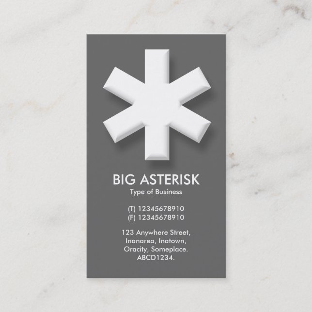Big Asterisk - Grau Visitenkarte (Vorderseite)