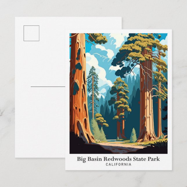 Big Basin Redwoods Staat Park Reise Illustration Postkarte (Vorne/Hinten)