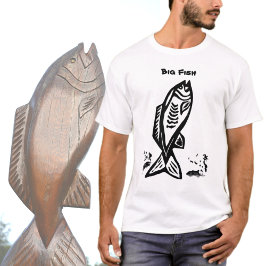 Big Bass Fish Primitive Art Schwarz und Weiß T-Shirt