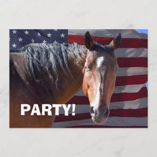 Big Bay Horse & U.S Flag - Western Party Einladung