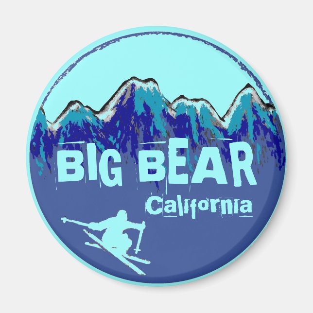 Big Bear California aimant de ski bleu turquoise (Devant)