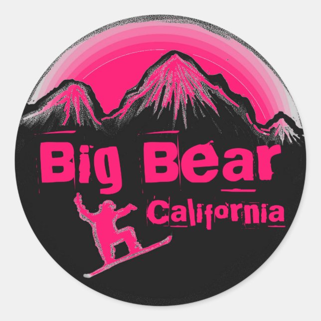 Big Bear California rosa Snowboardaufkleber Runder Aufkleber (Vorderseite)
