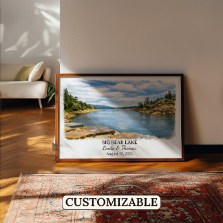 Big Bear Lake Kalifornien Poster, Aquarell Poster