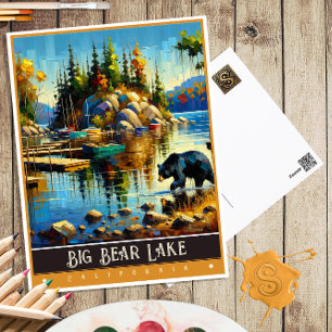 Big Bear Lake, Kalifornien Vintage-Gemälde Postkarte