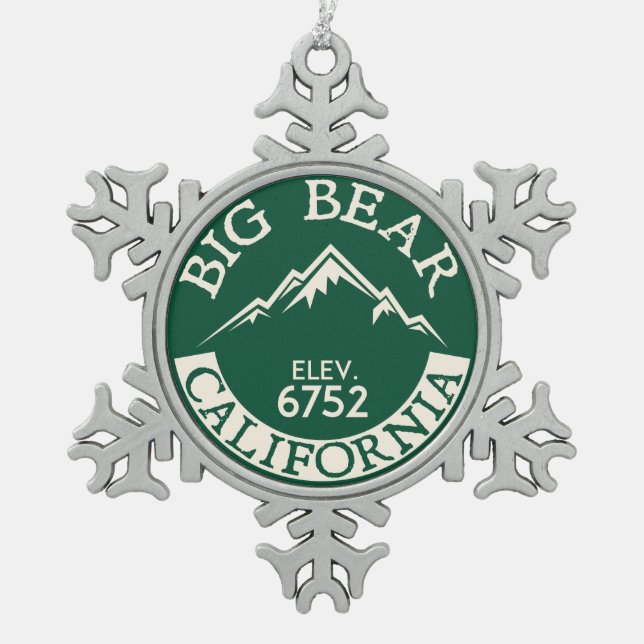 Big Bear See-Kalifornien-Skifahren-Bootfahrt Schneeflocken Zinn-Ornament (Vorderseite)