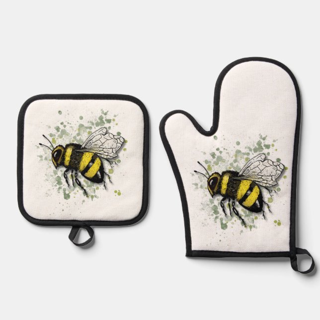 Big Beautiful Bumble BEE, Digital Drawing Ofenhandschuh & Topflappen-Set (Vorderseite)