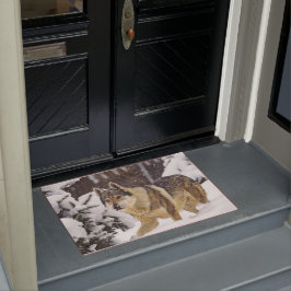 Big Beautiful Wild Wolf im Schnee Fußmatte