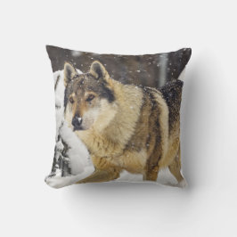 Big Beautiful Wild Wolf im Schnee Kissen