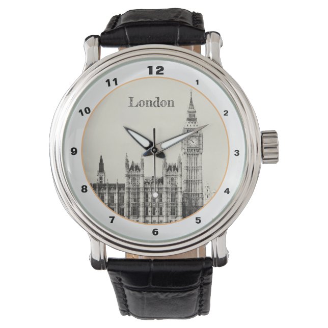 Big Ben Clock & London, Westminster /Vintag Großbr Armbanduhr (Vorderseite)
