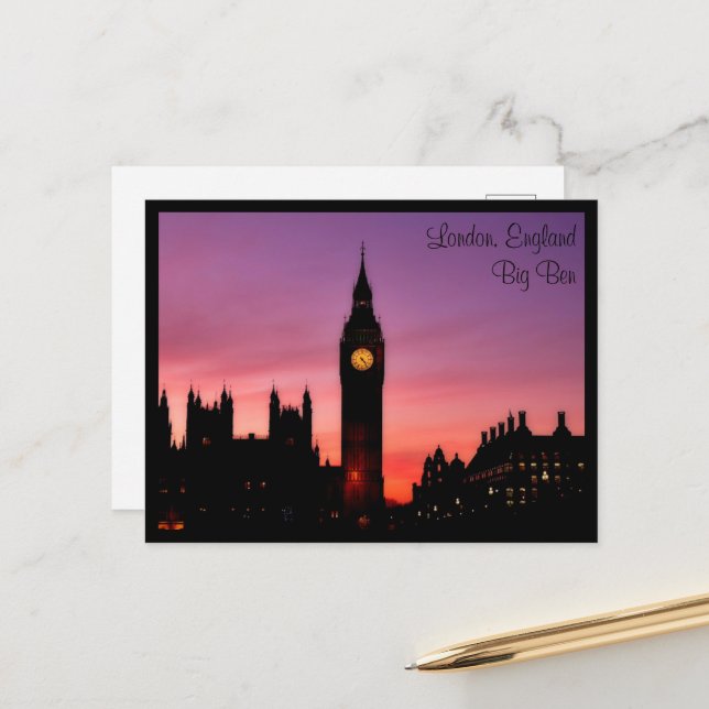 Big Ben Clock Tower in Sunset London England Postkarte (Vorderseite/Rückseite Beispiel)