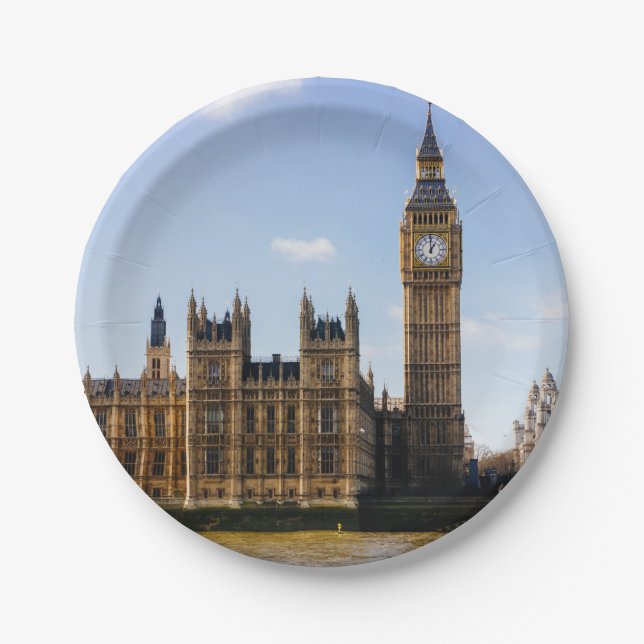 Big Ben, Häuser des Parlaments, London Pappteller (Vorderseite)
