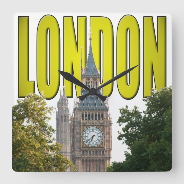 Big Ben London England Quadratische Wanduhr (Vorderseite)