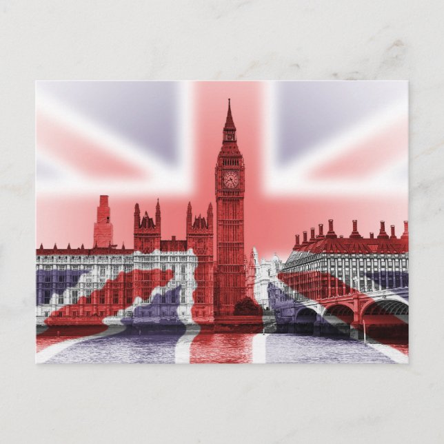 Big Ben London und Union Jack Fahne Postkarte (Vorderseite)