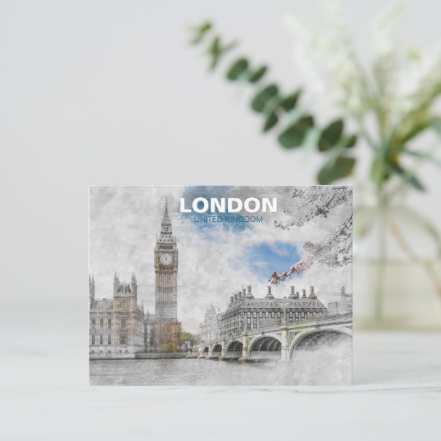 Big Ben London - Vintage Travel Illustration Postkarte (Stehend Vorderseite)