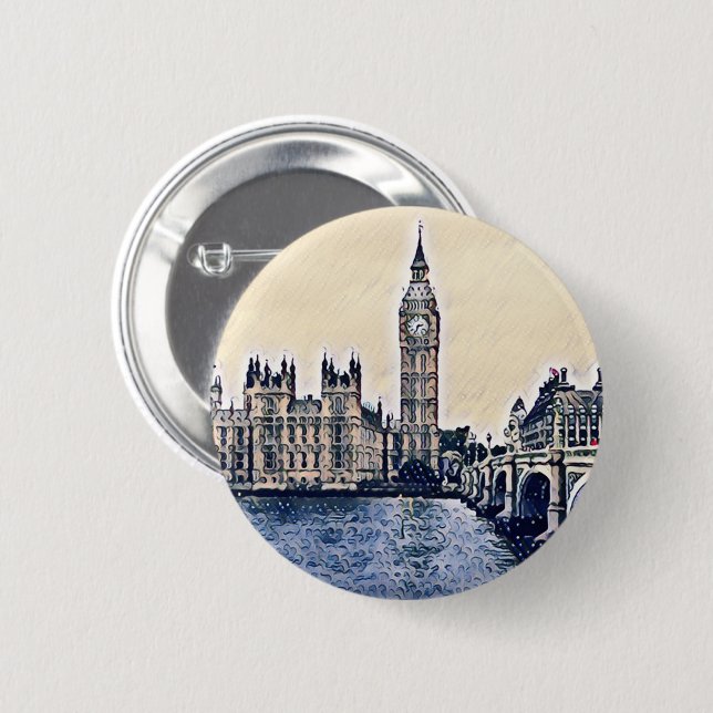 Big Ben London Watercolor Button (Vorne & Hinten)