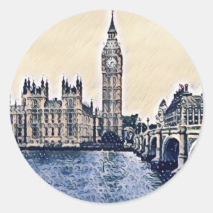Big Ben London Watercolor Runder Aufkleber