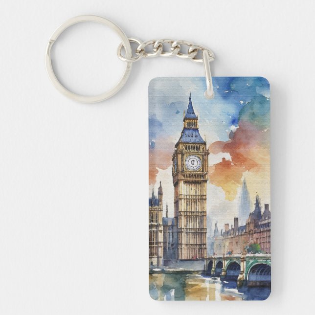Big Ben London Watercolor Schlüsselanhänger (Vorderseite)