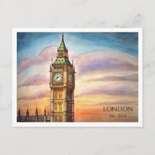 Big Ben Londres Aquarelle Carte Postale UK Art Voy