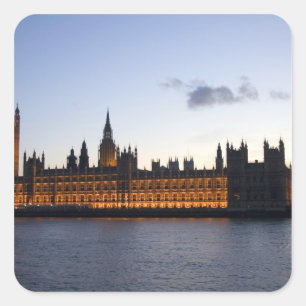 Big Ben und das Houses of Parliament in der Stadt Quadratischer Aufkleber