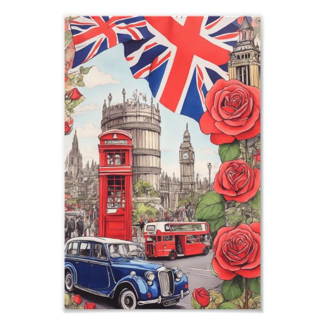 Big Ben und die Rose von England 2 Fotodruck (Vorne)