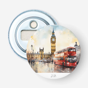 Big Ben und Red Bus in London Flaschenöffner
