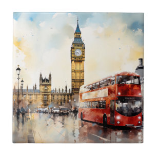 Big Ben und Red Bus in London Fliese