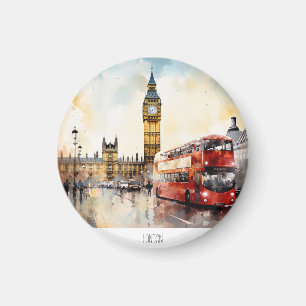 Big Ben und Red Bus in London Magnet