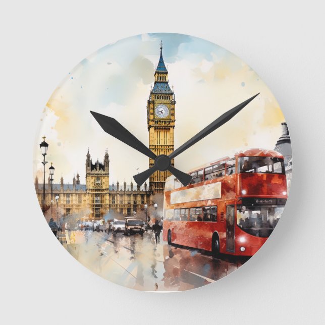 Big Ben und Red Bus in London Runde Wanduhr (Vorderseite)
