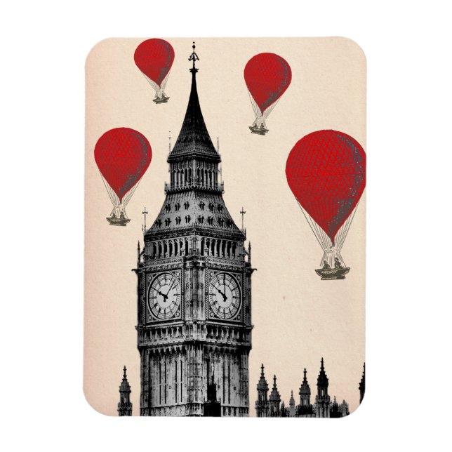 Big Ben und Red Hot Air Balloons 2 Magnet (Vertikal)