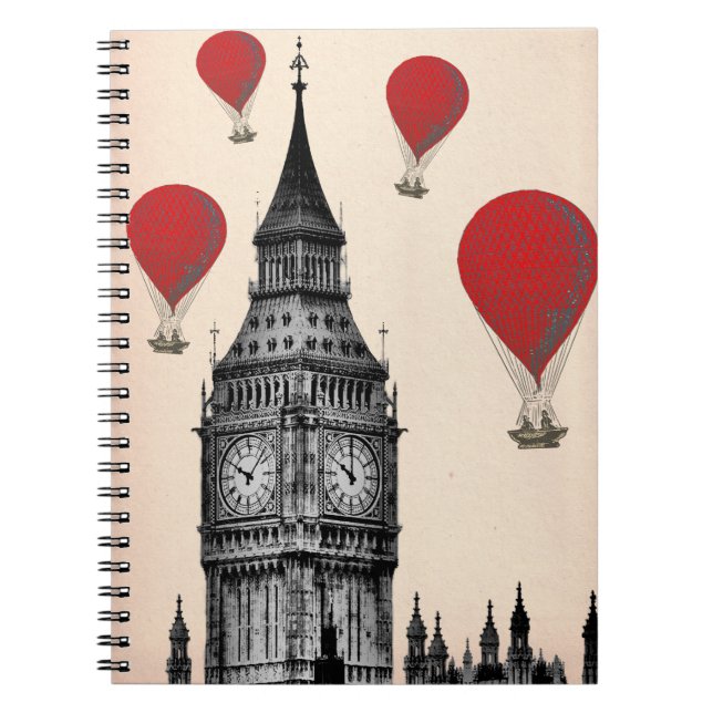 Big Ben und Red Hot Air Balloons 2 Notizblock (Vorderseite)
