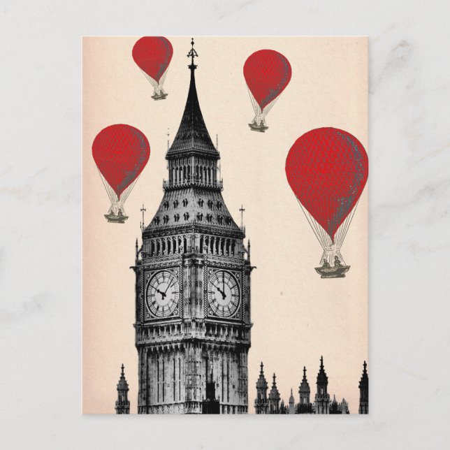 Big Ben und Red Hot Air Balloons 2 Postkarte (Vorderseite)