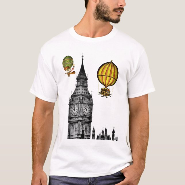 Big Ben und Vintage Heißluftballons T-Shirt (Vorderseite)