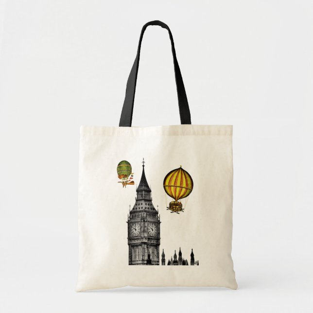 Big Ben und Vintage Heißluftballons Tragetasche (Vorne)