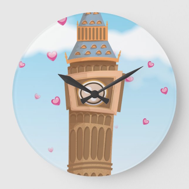 Big Ben Westminster Clock Tower Cartoon Große Wanduhr (Vorderseite)
