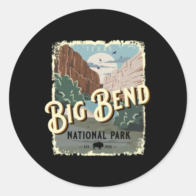 Big Bend National Park Texas Reisestil Runder Aufkleber (Vorderseite)