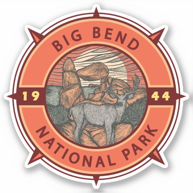 Big Bend Nationalpark Elk Retro Kompass Emblem Aufkleber (Vorderseite)