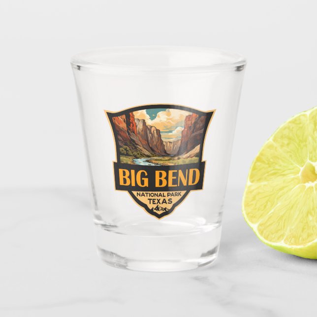 Big Bend Nationalpark Illustration Retro Abzeichen Schnapsglas (Vorderseite)