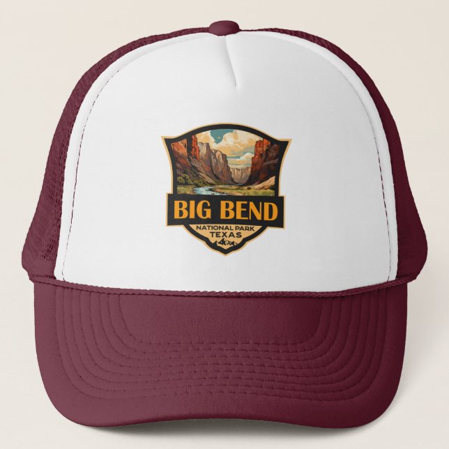 Big Bend Nationalpark Illustration Retro Abzeichen Truckerkappe (Vorderseite)