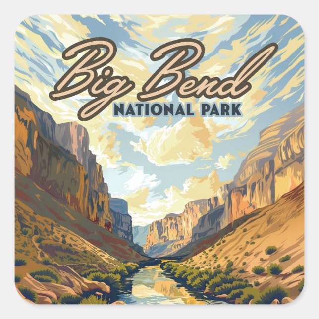Big Bend Nationalpark Texas Desert Retro Quadratischer Aufkleber (Vorderseite)