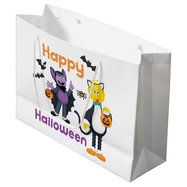 Big Bird und Count | Happy Halloween Große Geschenktüte (Vorderseite Schrägansicht)