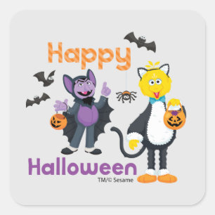 Big Bird und Count Happy Halloween Quadratischer Aufkleber