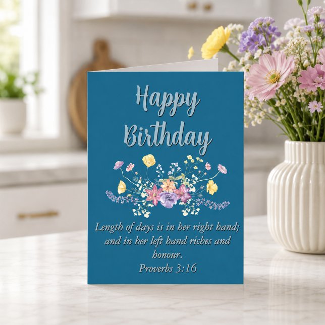 Big Birthday Mama Blue Floral Scripting Text Karte (Von Creator hochgeladen)