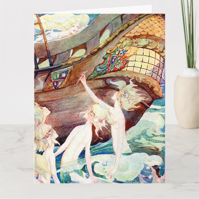 Big Birthday Mermaids Schwestern und Schiff Karte (Vorderseite)