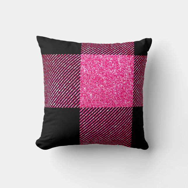 Big Black und Imitate Hot Pink Glitzer Buffalo Kar Kissen (Vorderseite)