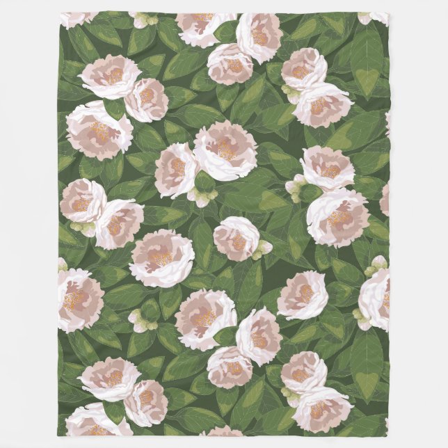 Big Bloom Camellia Charm Large Fleecedecke (Vorderseite)