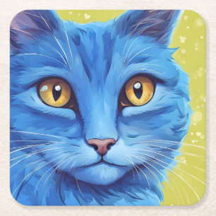 Big Blue Cat. Rechteckiger Pappuntersetzer