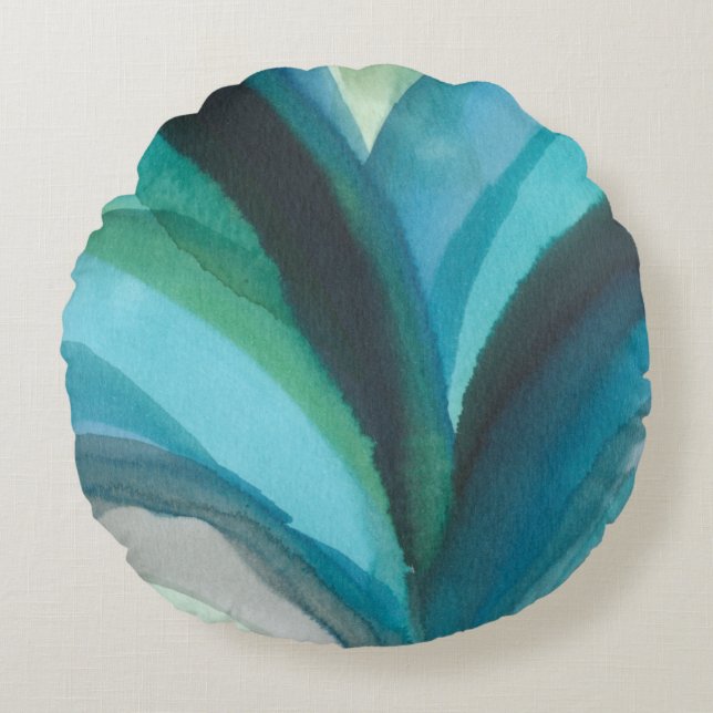 Big Blue Leaf I Rundes Kissen (Vorderseite)