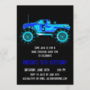 Big Blue Monster Truck Invitations de fête d'anniv