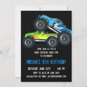 Big Blue Monster Truck Invitations de fête d'anniv